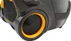 A close-up view of the wheel and side grille of a black and orange vacuum cleaner. Produktbild-Vorschau