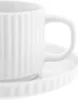 A close-up view of a white ceramic coffee cup and saucer with a ribbed texture. Anteprima dell’immagine prodotto