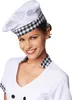A woman wearing a chef's costume, including a hat and jacket, is shown from the chest up against a white background. Produktbild-Vorschau
