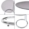 A collage of four close-up images showing different angles and details of a round side table with a glass top and a chrome base. Anteprima dell’immagine prodotto