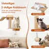 A collage of images showcasing a multi-level cat tree with different features, including a jumping platform, scratching post, and a plush pompom toy, with cats interacting with the product. Náhľad obrázku produktu