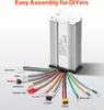 A silver electric motor controller with many colored wires extending from it, each labeled with its function. Voir les images du produit