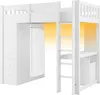 A white loft bed with integrated storage and a desk, shown from a side angle. Podgląd zdjęcia produktu