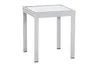 A white table with a white top and silver frame, isolated on a white background. Produktbild-Vorschau