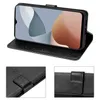 A collage of images showing a black phone case with a phone inside, and close-up views of the case's texture and closure. Produktbild-Vorschau