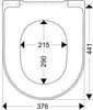 A top-down technical drawing of a toilet seat with dimensions indicated. Anteprima dell’immagine prodotto