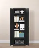 An open black metal cabinet filled with various items. Náhled obrázku produktu
