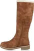A side view of a brown winter boot with white trim. Produktbild-Vorschau