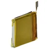 A close-up, studio shot of a small, rectangular lithium-polymer battery. Produktbild-Vorschau