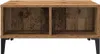 A front view of a wooden coffee table with two open compartments and black legs, set against a white background. Produktbild-Vorschau