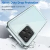 A clear phone case is shown at an angle, with a background of clouds and cracked ground, suggesting durability and protection. Produktbild-Vorschau