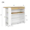 A diagram showing the dimensions of a white and wood-colored cabinet with wheels. Anteprima dell’immagine prodotto