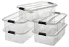 A stack of clear plastic storage boxes with black latches. Produktbild-Vorschau