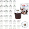 A set of empty jars with decorative lids, a filled jar of jam, and a recipe booklet, arranged on a white background. Podgląd zdjęcia produktu