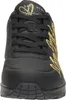 A close-up front view of a black Skechers sneaker with gold accents. Voir les images du produit