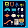 A collection of magnetic building blocks and accessories arranged in a grid on a dark blue background. Produktbild-Vorschau