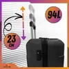 A close-up of a black suitcase with measurement indicators and capacity information. Anteprima dell’immagine prodotto