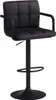 A black bar stool with a tufted seat and backrest, and a metal base and stem. Produktbild-Vorschau