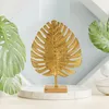 Skulptur Dekofigur Blatt aus Metall gold auf Holzsockel Produktbild-Vorschau 2