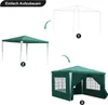 An instructional diagram showing the assembly steps for a green gazebo or party tent. Produktbild-Vorschau