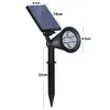 A solar-powered LED spotlight with dimensions indicated. Voir les images du produit