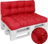A red pallet sofa cushion set on a white wooden pallet. Produktbild-Vorschau
