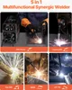 A collage of images showcasing different welding techniques and the welding machine. Produktbild-Vorschau