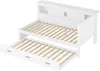 A white daybed with a pull-out trundle bed, shown from a diagonal angle. Produktbild-Vorschau