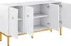 A white sideboard with gold legs and handles, with its doors open to reveal shelves. Anteprima dell’immagine prodotto