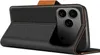 A black flip case for an iPhone Pro Max is shown with the phone inserted. Produktbild-Vorschau