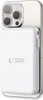 A white power bank is attached to the back of a silver smartphone. Náhled obrázku produktu
