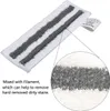 A close-up view of a white mop pad with gray stripes, with a magnified inset showing the texture of the fibers. Text describes the material's cleaning properties. Produktbild-Vorschau