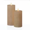 LED Kerze LINA - Rustik-Optik - Echtwachs - 3D Flamme - H: 19cm - D: 7cm - Batterie - Timer - rosa Produktbild-Vorschau