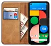 A book-style phone case with a Google Pixel 4a 5G phone inside, showing cards and banknotes in the case slots. Produktbild-Vorschau