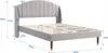 A diagram of a gray upholstered bed frame with dimensions indicated by text and lines. Podgląd zdjęcia produktu