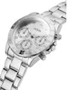 A close-up, angled view of a silver Guess watch with a white dial. Produktbild-Vorschau