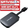 A black waipu.tv 4K streaming stick with a connected HDMI cable and a red marketing badge from SATVISION. Produktbild-Vorschau