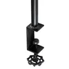 A close-up of a black metal clamp with a threaded screw and a decorative knob, attached to a black pole. Náhled obrázku produktu