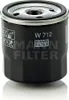 A black oil filter with the MANN-FILTER logo and product number W 712 printed on it, set against a white background. Produktbild-Vorschau