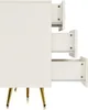 A white dresser with three drawers partially open, showing the interior and drawer slides. The dresser has gold metal legs. Anteprima dell’immagine prodotto