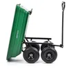A green garden cart with four wheels is shown from the side. Podgląd zdjęcia produktu