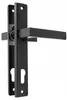 A black door handle set with a long plate and a keyhole. Produktbild-Vorschau