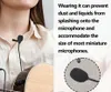 A person wearing a microphone clip-on and playing a guitar, with text describing the product's features. Produktbild-Vorschau