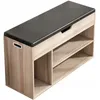 A shoe cabinet with a padded seat on top, shown from a slightly elevated angle against a white background. Podgląd zdjęcia produktu