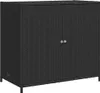 A black poly rattan garden cabinet with two doors and two handles. Produktbild-Vorschau