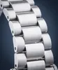 A close-up view of a metal watch band. Produktbild-Vorschau