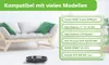 A living room scene with a sofa and a robot vacuum cleaner, with a list of compatible models. Anteprima dell’immagine prodotto