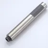 A silver hand shower head with a gray textured grip is shown against a light gray and white background. Produktbild-Vorschau