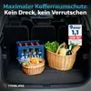 The interior of a car trunk with a protective mat, groceries, and drinks. Produktbild-Vorschau