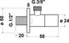 A technical drawing of a plumbing valve with dimensions indicated. Anteprima dell’immagine prodotto
